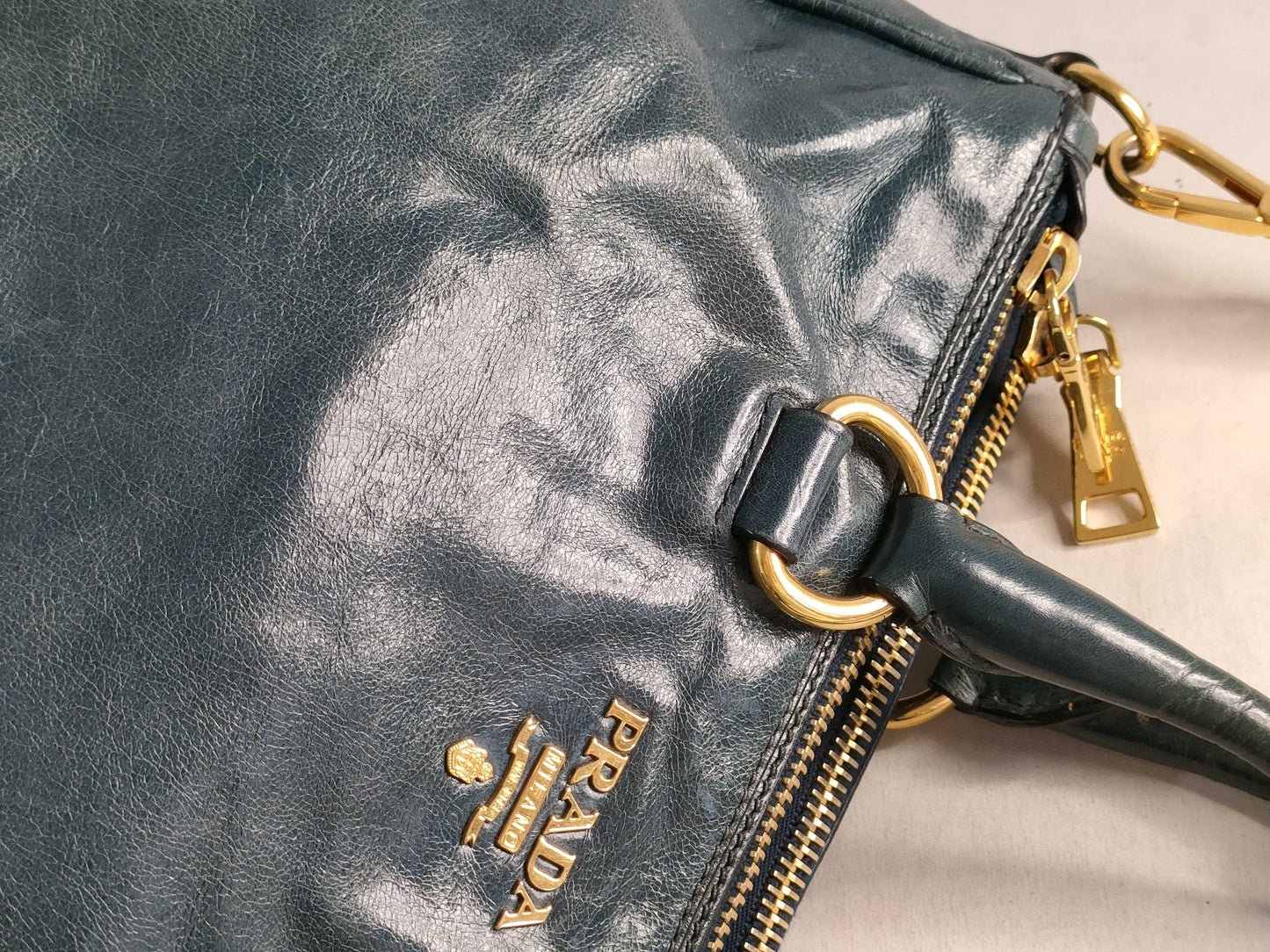 PRADA Prada 2-Way Vitello Leather Shoulder Bag, Blue, Handbag