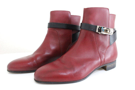 HERMES Kelly Neo Leather Short Boots with Silver Hardware, Women's Size 37, Other Shoes