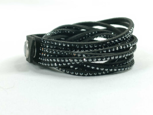 SWAROVSKI Black Rhinestone Bangle, Fabric, 10.3g, Approx. 17cm, Comes with Bag