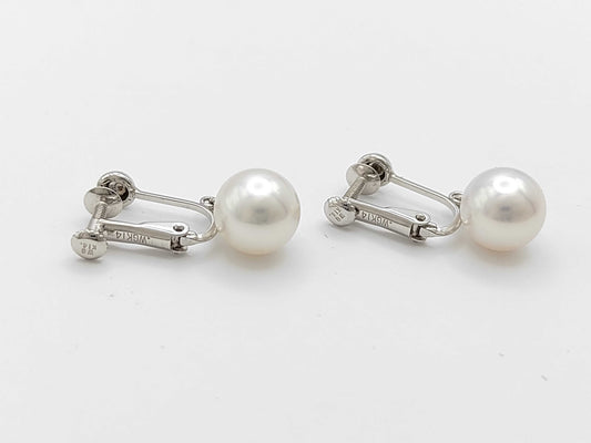 Pearl Earrings, Diameter: Approx. 8.5mm, 2 Pieces, 14K White Gold, 3.1g