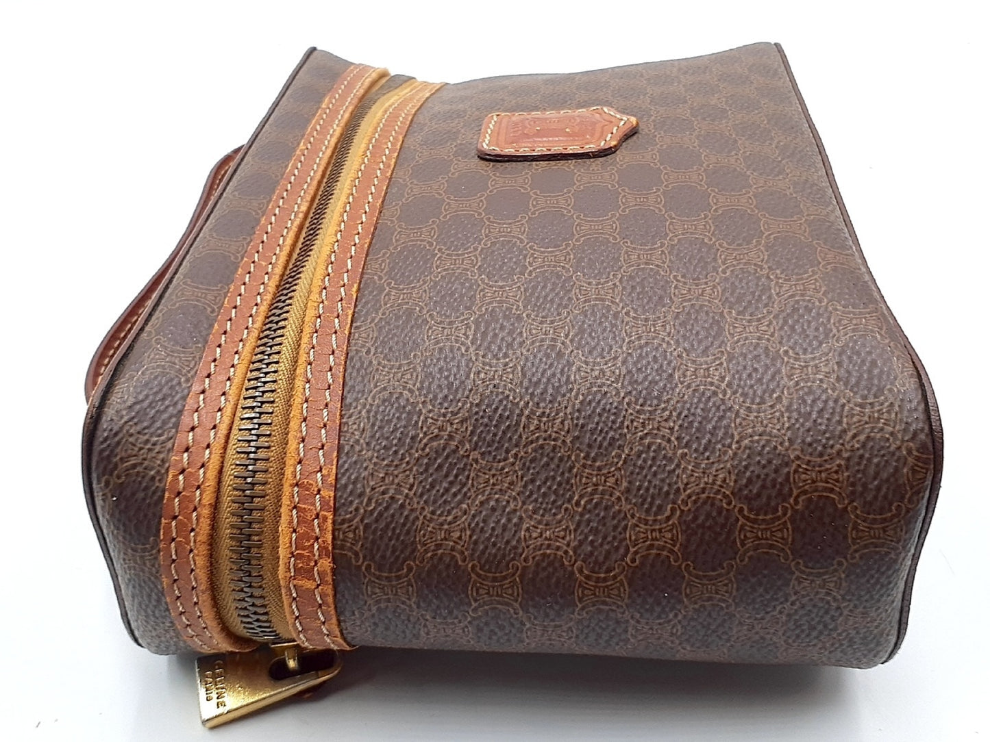 CELINE Macadam Pattern Gold Hardware Leather Vanity Bag