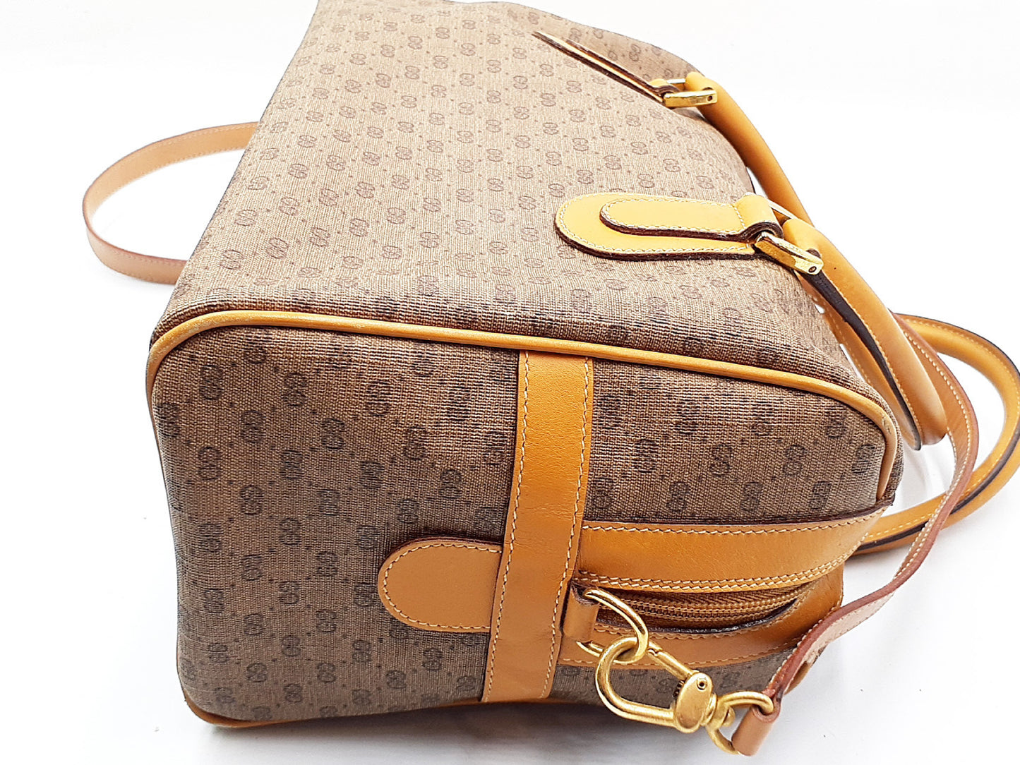 GUCCI 2-way Micro GG Leather Handbag with Strap, Gold Hardware