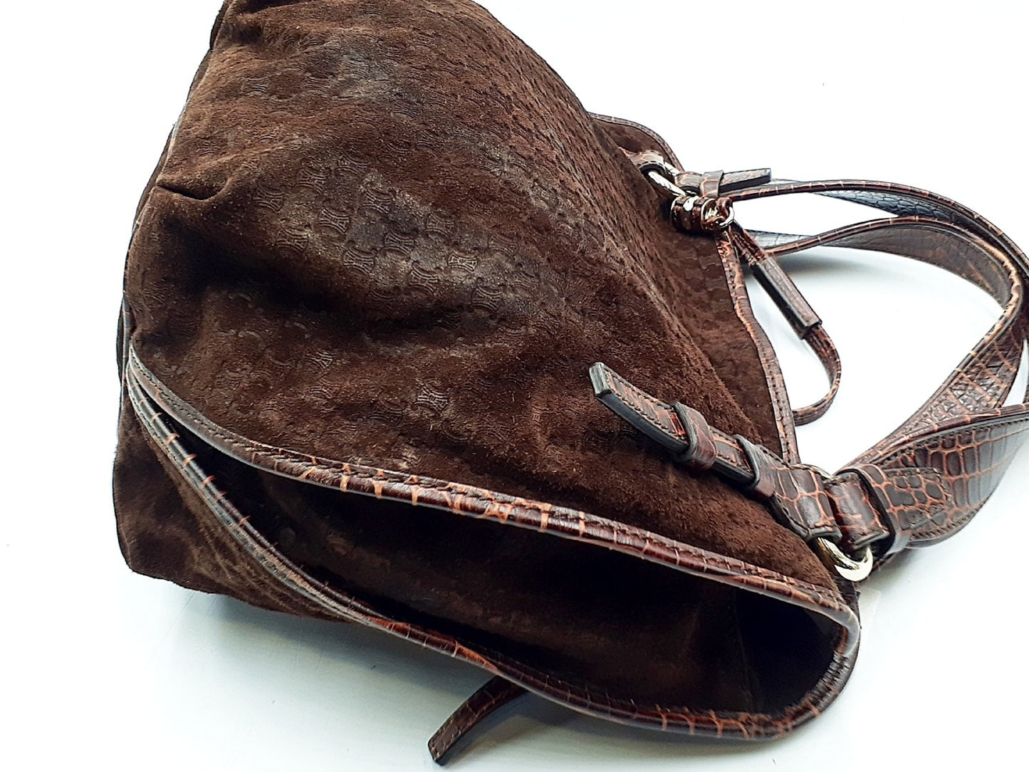 CELINE Bittersweet Crocodile Embossed Brown Handbag