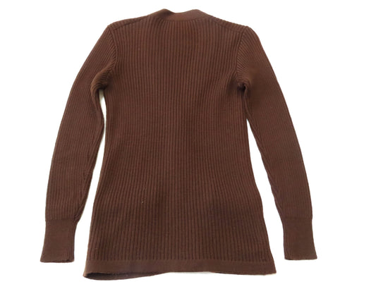 CELINE Vintage Wool Knit Cardigan with Leather Gold Buttons, Engraved Logo, and Gold Chain Design