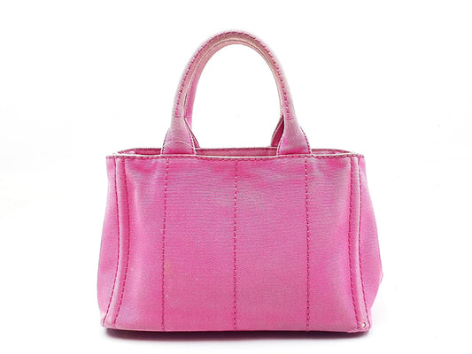 PRADA Canapa Pink Gold Hardware Triangle Plate Handbag