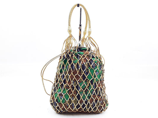 PRADA Gold Mesh Triangle Plate Leather Handbag