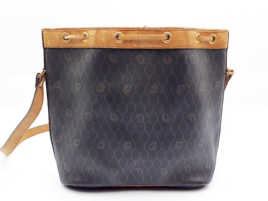 Dior Honeycomb Gold Hardware Leather Drawstring Shoulder Bag