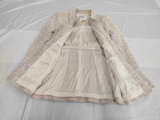 CHANEL 02P Rayon x Cotton x Silk Tweed Jacket P19312 Ivory Size 38 Jacket