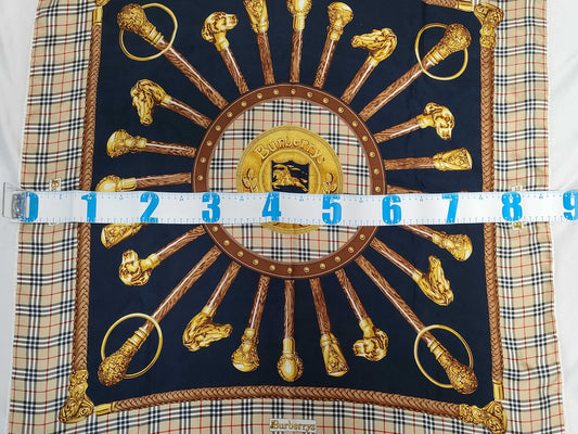 Burberrys all-over print silk scarf in beige and navy