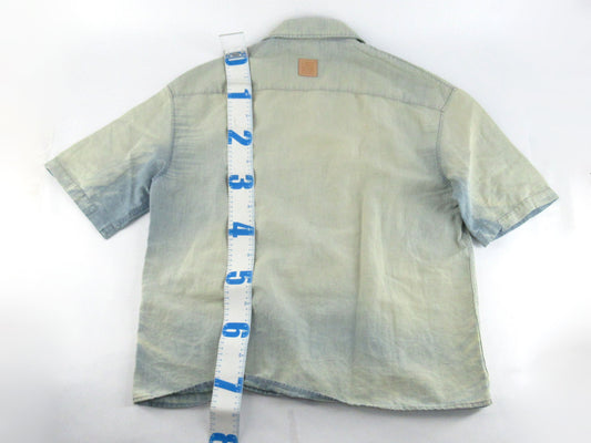 LOEWE 24SS Leather Logo Patch Washed Distressed Short Sleeve Shirt Size 38 Tops