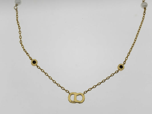 Dior Logo Rhinestone Pearl Necklace