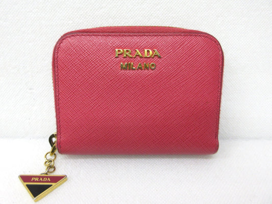 PRADA Prada Round Zip Coin Case 1MM268 Saffiano Leather with Triangle Plate Charm Wallet