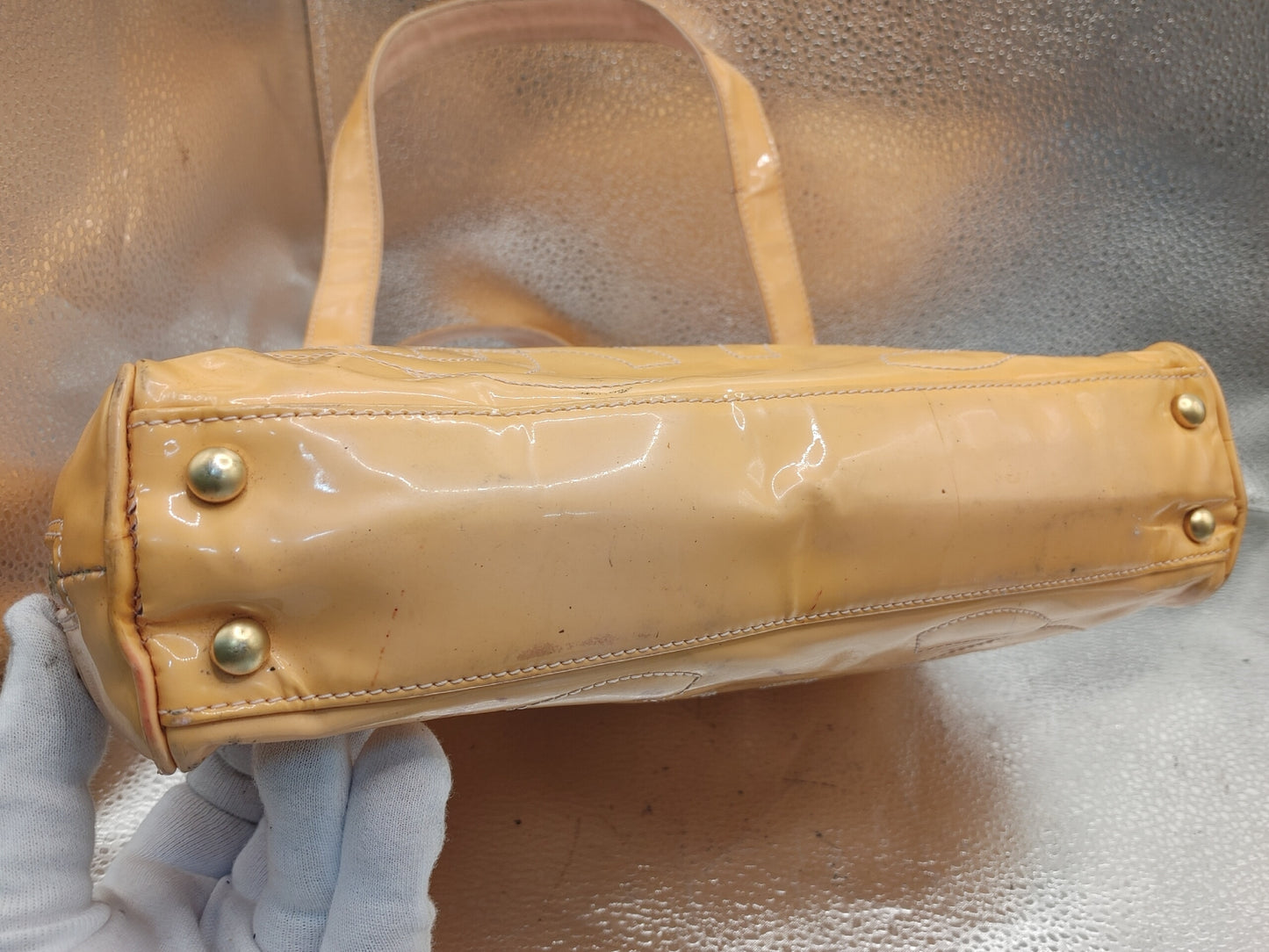 CHANEL Triple Coco Handbag with Seal 9653587 Patent Leather Yellow Handbag