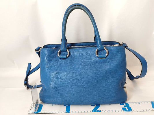 PRADA Prada 2-Way Handbag with Triangular Plate, Leather, Blue