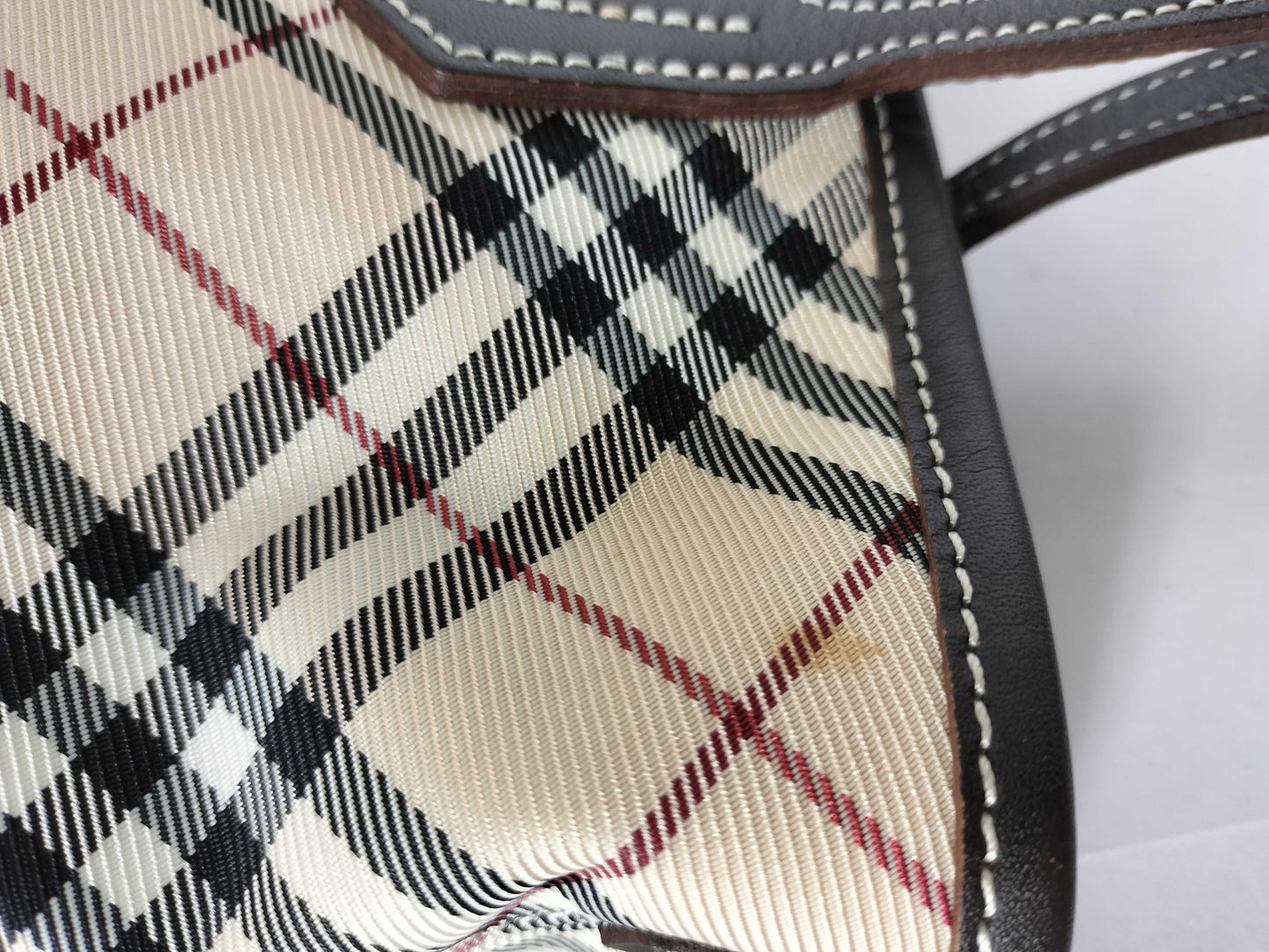 BURBERRY Check Canvas Leather Beige W24cm Handbag