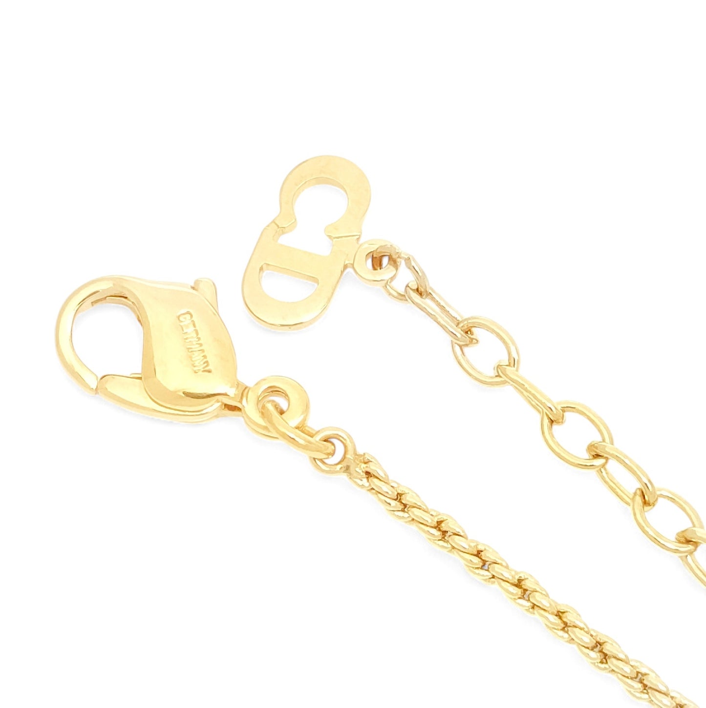 Dior Christian Dior Gold-Colored Pendant Necklace with Green Stone, Motif & Rhinestone, GEARMANY Stamp, 8.1g