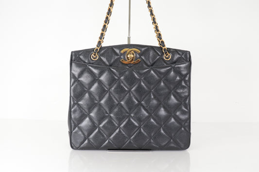 CHANEL Turnlock Caviar Chain Tote Shoulder Bag