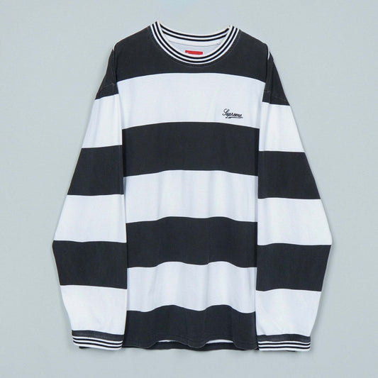 Supreme Border Print Logo Long Sleeve T-Shirt, Black/White, Size L