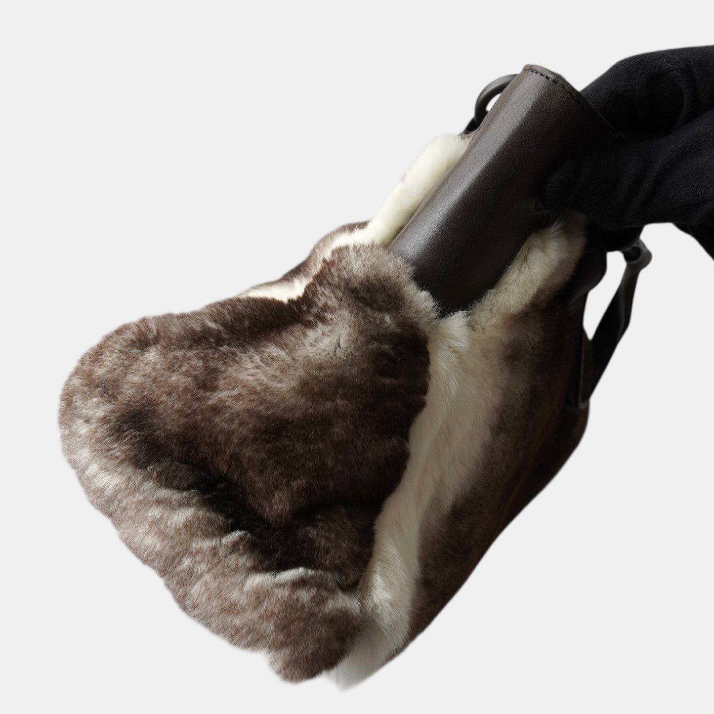 Cartier Marcello Rabbit Fur/Leather Brown/White Women's Handbag