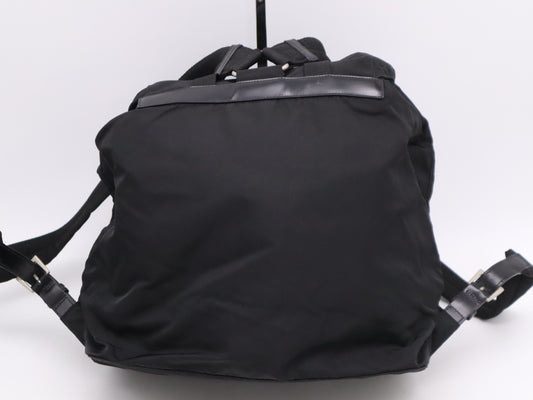 PRADA Nylon and Leather Backpack with Logo Plate, Black