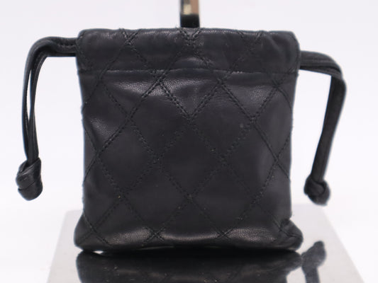 CHANEL Lambskin Bicolor Drawstring Black Pouch