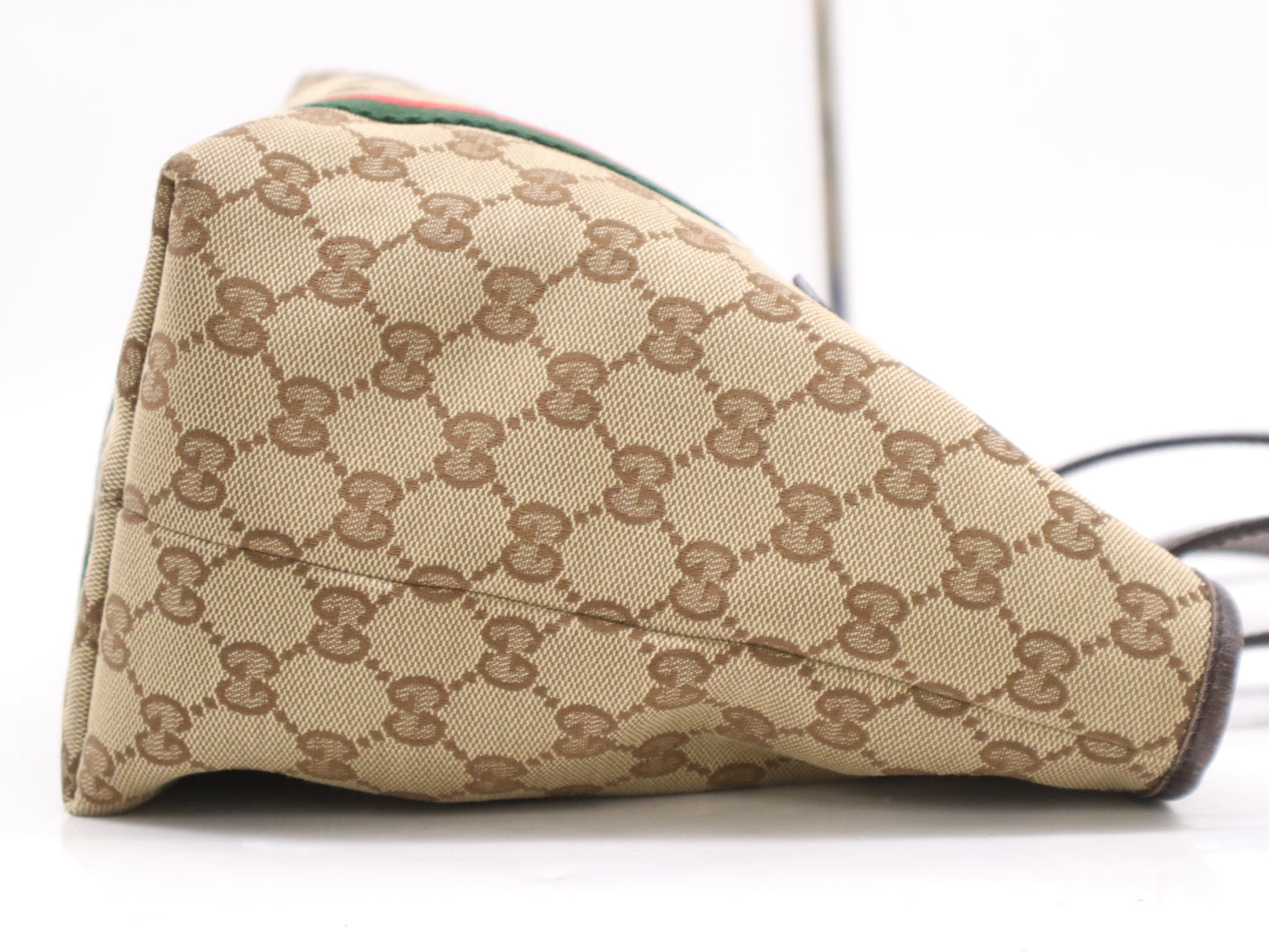 GUCCI 137396 Canvas x Leather GG Canvas Sherry Line Tote Bag Beige Brown Tote Bag