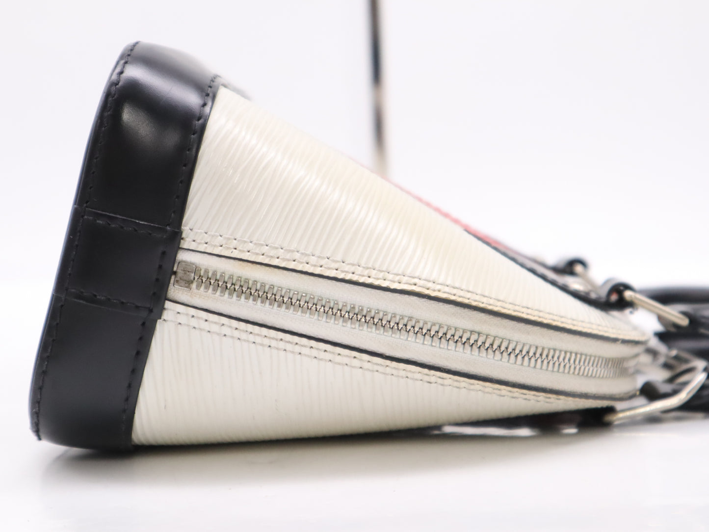 LOUIS VUITTON M51963? Epi Alma BB Stripe Handbag in White, Red, and Pink with Shoulder Strap