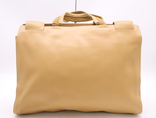 PRADA Leather Handbag with Padlock, Two Keys, and Clochet, Beige, Silver Hardware