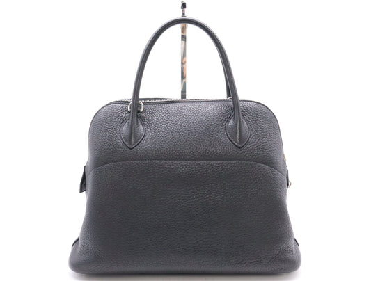 HERMES Bolide 31 Leather Handbag in Black with Sterling Silver Hardware, Dust Bag, Box, and Rain Cover Included, N Stamp, 2010