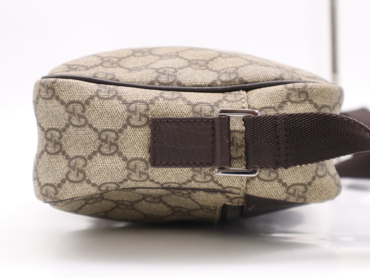 GUCCI 114291 PVC and Leather GG Supreme Shoulder Bag in Beige and Brown with Silver Hardware
