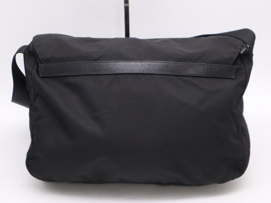 PRADA Nylon Triangle Logo Messenger Bag, Black, Silver Hardware, Card Holder