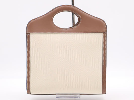BURBERRY Canvas and Leather Two-Tone 2-Way Handbag in Brown and White with GD Hardware and Shoulder Strap