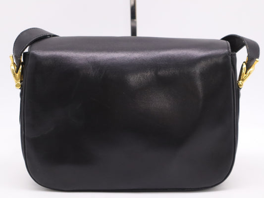 CELINE Leather Vintage Shoulder Bag with Carriage Hardware, Black, GD Hardware