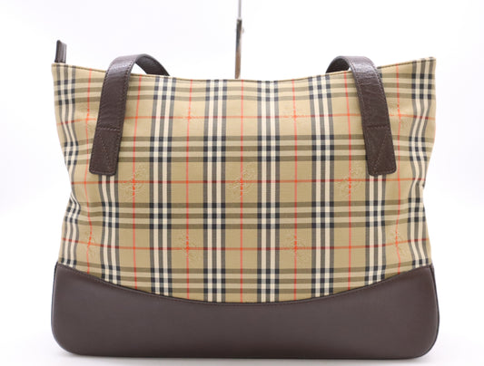 BURBERRY Nylon Canvas/Leather Nova Check Shoulder Bag in Beige and Dark Brown