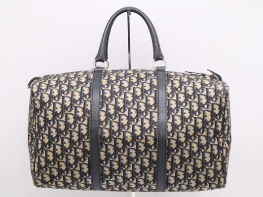 Dior Canvas/Leather Trotter Boston Bag, Brown/Blue