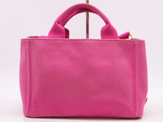 PRADA Canvas Canapa Tote #MINI FUXIA Pink with Shoulder Strap and Guarantee Card