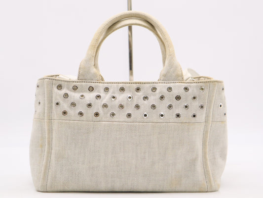 PRADA Canvas Canapa Tote #MINI Punching White Tote Bag