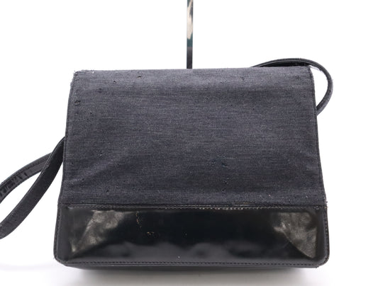 CHANEL Leather Cotton Jersey Patent Leather Coco Mark Shoulder Bag