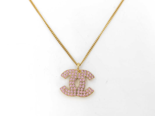 CHANEL Rhinestone Pink Necklace
