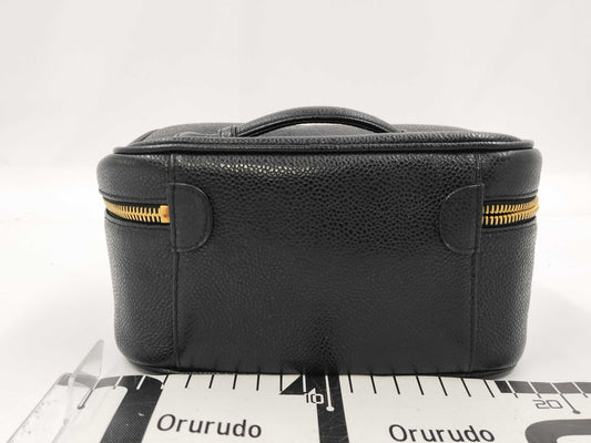 CHANEL Vanity Pouch Caviar Coco Mark Sticker Included #3 Vanity Bag