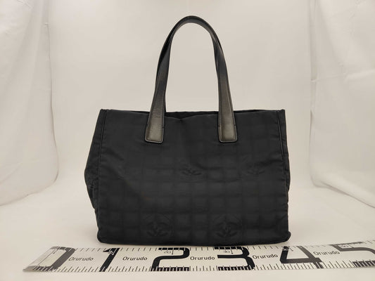 CHANEL New Travel MM Nylon Leather Tote Bag with Serial Number Card