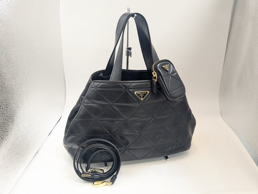 PRADA Small Quilted Tote Bag with Pouch and Strap