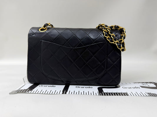 CHANEL Matelasse 23 Lambskin Double Flap Double Chain Black Shoulder Bag