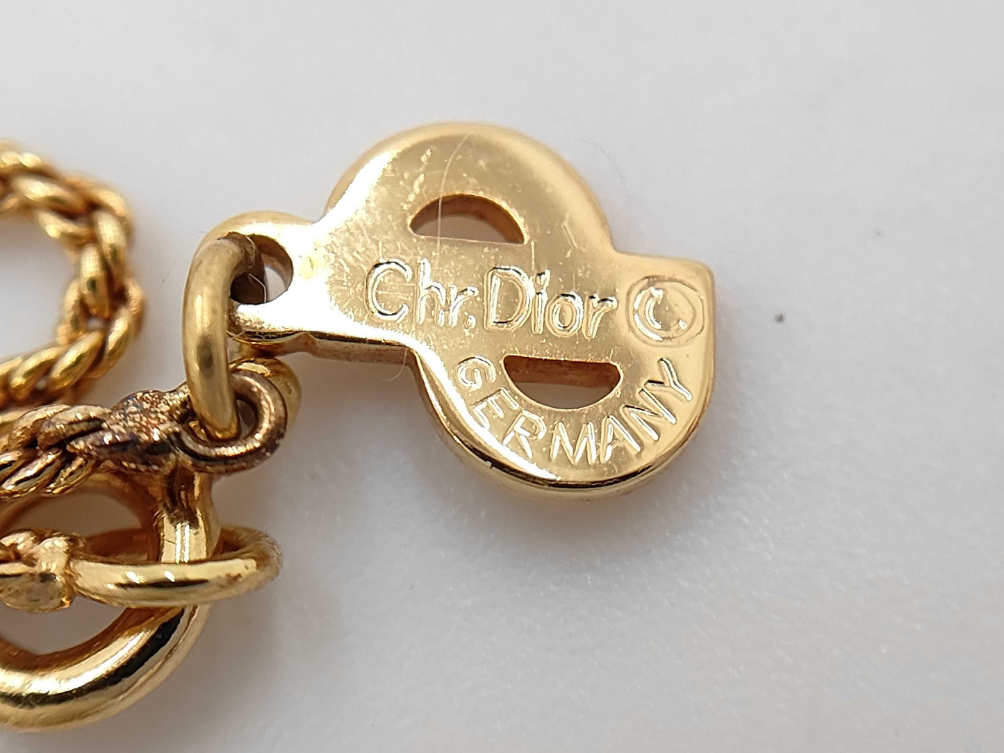 Dior Christian Dior Gold Rhinestone CD Logo Necklace