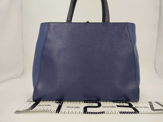 FENDI Toujours Leather Tote Bag, Shoulder Bag, A4 Size, Navy Blue