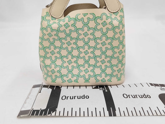 HERMES Picotin Lock Micro Lucky Daisy Swift Nata Vert Handbag with Silver Hardware and U Stamp