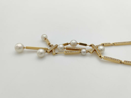 CHANEL Pearl Diameter Approx. 5.0mm Diamond 750 34.6g Necklace