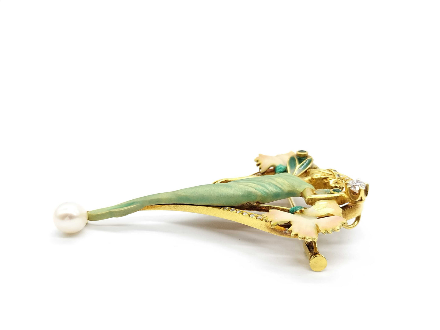 MASRIERA Pearl Diameter: Approx. 6.0mm, Emerald, Diamond, 750, 15.2g, Brooch