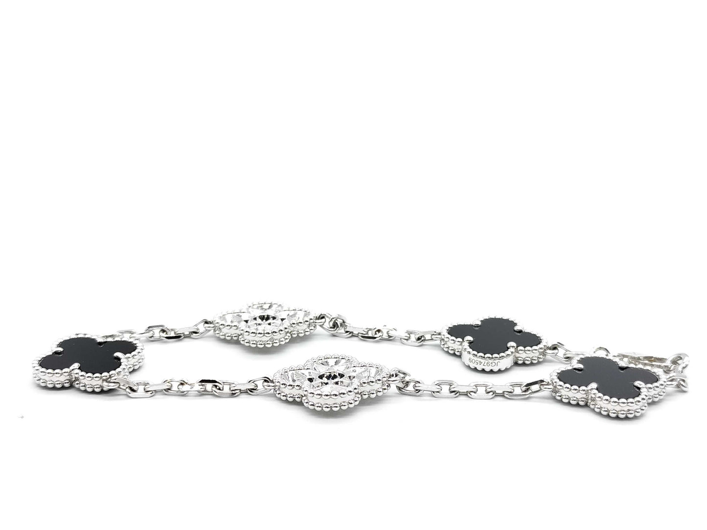 Van Cleef & Arpels Vintage Alhambra 5-Piece Onyx and Diamond Bracelet in Gold and White Gold , 12.8g