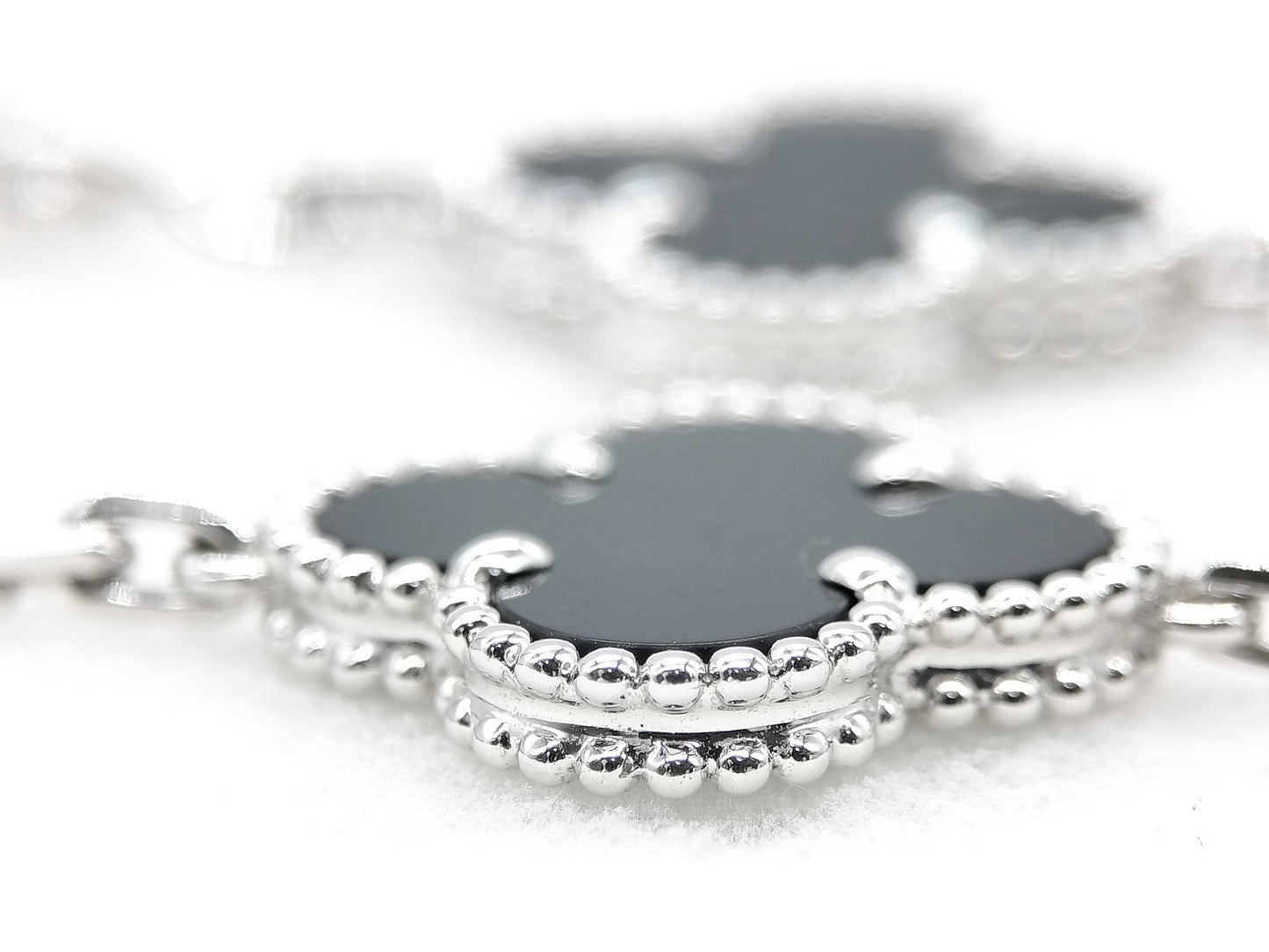 Van Cleef & Arpels Vintage Alhambra 5-Piece Onyx and Diamond Bracelet in WG Au750, 12.2g